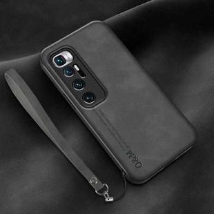 For Xiaomi Mi 10 Ultra Lamba Skin Feel Leather Back Phone Case with Strap(Dark Grey)