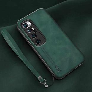 For Xiaomi Mi 10 Ultra Lamba Skin Feel Leather Back Phone Case with Strap(Deep Green)