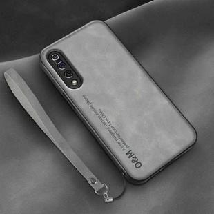 For Xiaomi Mi 9 Lamba Skin Feel Leather Back Phone Case with Strap(Space Grey)