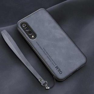 For Xiaomi Mi 9 Lamba Skin Feel Leather Back Phone Case with Strap(Blue)