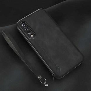 For Xiaomi Mi 9 Pro Lamba Skin Feel Leather Back Phone Case with Strap(Black)