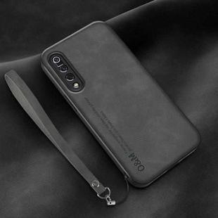 For Xiaomi Mi 9 SE Lamba Skin Feel Leather Back Phone Case with Strap(Dark Grey)