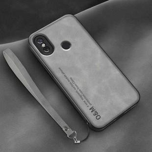 For Xiaomi Mi 8 Lamba Skin Feel Leather Back Phone Case with Strap(Space Grey)