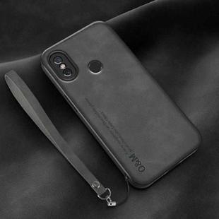 For Xiaomi Mi 8 Lamba Skin Feel Leather Back Phone Case with Strap(Dark Grey)