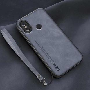 For Xiaomi Mi 8 Lamba Skin Feel Leather Back Phone Case with Strap(Blue)