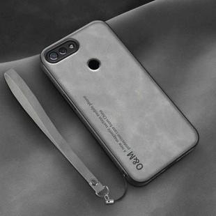 For Xiaomi Mi 8 Lite Lamba Skin Feel Leather Back Phone Case with Strap(Space Grey)