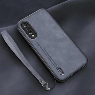For Xiaomi Mi CC9 Lamba Skin Feel Leather Back Phone Case with Strap(Blue)