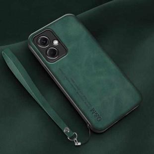 For Xiaomi Redmi Note 12 China Lamba Skin Feel Leather Back Phone Case with Strap(Deep Green)