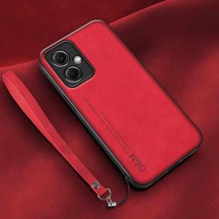 For Xiaomi Redmi Note 12 China Lamba Skin Feel Leather Back Phone Case with Strap(Red)