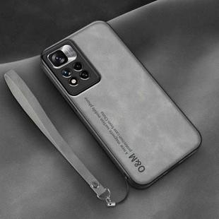 For Xiaomi Redmi Note 11 Lamba Skin Feel Leather Back Phone Case with Strap(Space Grey)