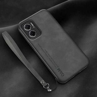 For Xiaomi Redmi Note 11E Lamba Skin Feel Leather Back Phone Case with Strap(Dark Grey)