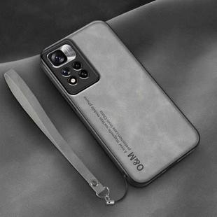 For Xiaomi Redmi Note 11 Pro Lamba Skin Feel Leather Back Phone Case with Strap(Space Grey)