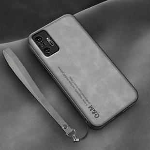 For Xiaomi Redmi Note 10 Pro Global Lamba Skin Feel Leather Back Phone Case with Strap(Space Grey)