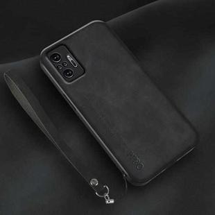 For Xiaomi Redmi Note 10 Pro Global Lamba Skin Feel Leather Back Phone Case with Strap(Black)