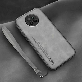 For Xiaomi Redmi Note 9 5G Lamba Skin Feel Leather Back Phone Case with Strap(Space Grey)