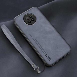 For Xiaomi Redmi Note 9 5G Lamba Skin Feel Leather Back Phone Case with Strap(Blue)