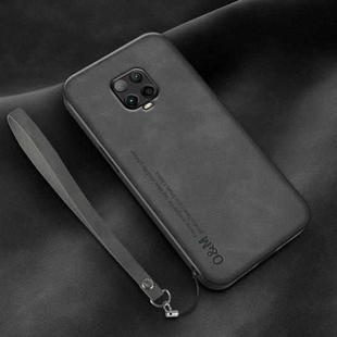 For Xiaomi Redmi Note 9 Pro 5G Lamba Skin Feel Leather Back Phone Case with Strap(Dark Grey)