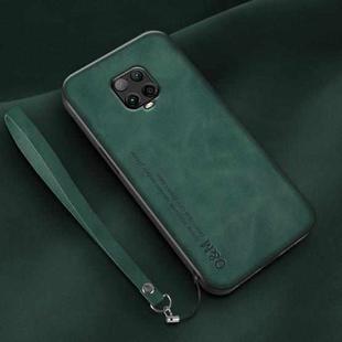 For Xiaomi Redmi Note 9 Pro 5G Lamba Skin Feel Leather Back Phone Case with Strap(Deep Green)