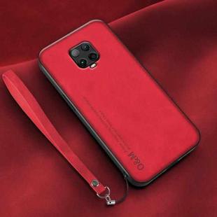 For Xiaomi Redmi Note 9 Pro 5G Lamba Skin Feel Leather Back Phone Case with Strap(Red)