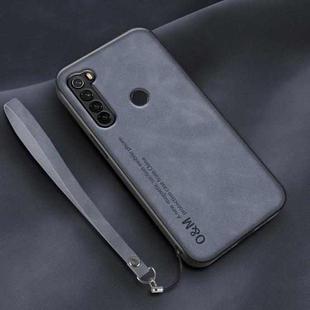 For Xiaomi Redmi Note 8 Lamba Skin Feel Leather Back Phone Case with Strap(Blue)