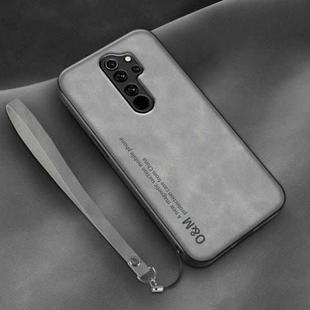 For Xiaomi Redmi Note 8 Pro Lamba Skin Feel Leather Back Phone Case with Strap(Space Grey)