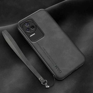 For Xiaomi Redmi K50 Lamba Skin Feel Leather Back Phone Case with Strap(Dark Grey)