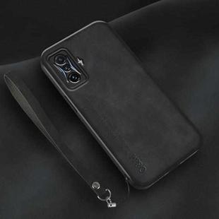 For Xiaomi Redmi K50 Gaming Lamba Skin Feel Leather Back Phone Case with Strap(Black)