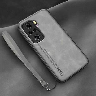 For Xiaomi Redmi K40 Lamba Skin Feel Leather Back Phone Case with Strap(Space Grey)