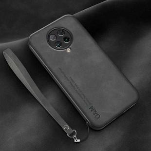 For Xiaomi Redmi K30 Ultra Lamba Skin Feel Leather Back Phone Case with Strap(Dark Grey)