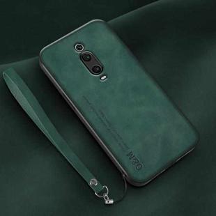 For Xiaomi Redmi K20 Lamba Skin Feel Leather Back Phone Case with Strap(Deep Green)