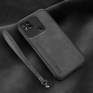 For Xiaomi Redmi 10C Lamba Skin Feel Leather Back Phone Case with Strap(Dark Grey)