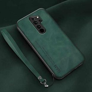 For Xiaomi Redmi 9 Lamba Skin Feel Leather Back Phone Case with Strap(Deep Green)