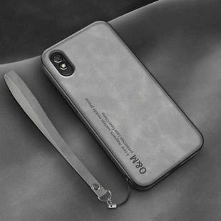 For Xiaomi Redmi 9A Lamba Skin Feel Leather Back Phone Case with Strap(Space Grey)