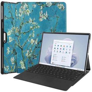 For Microsoft Surface Pro 9 Custer Painted 3-Fold Holder Leather Tablet Case(Apricot Flower)