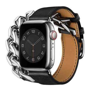 Double Loop Genuine Leather Stainless Steel Watch Band For Apple Watch Series 8&7 41mm / SE 2&6&SE&5&4 40mm / 3&2&1 38mm(Black)