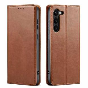 For Samsung Galaxy S23+ 5G Fierre Shann PU Genuine Leather Texture Leather Phone Case(Brown)