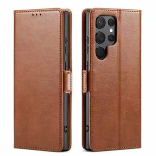 For Samsung Galaxy S23 Ultra 5G Fierre Shann PU Genuine Leather Texture Leather Phone Case(Brown)