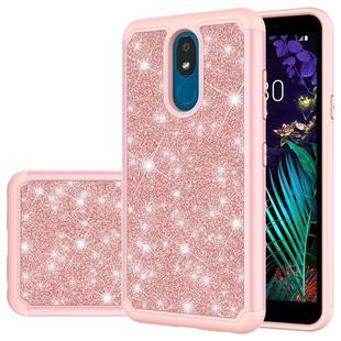 For LG K30 (2019) / Aristo 4 Plus Glitter Powder Contrast Skin Shockproof Silicone + PC Protective Case(Rose Gold)