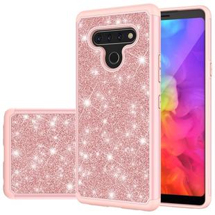 For LG Q Stylo 6 Glitter Powder Contrast Skin Shockproof Silicone + PC Protective Case(Rose Gold)