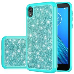 For Motorola Moto E6 Glitter Powder Contrast Skin Shockproof Silicone + PC Protective Case(Green)