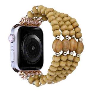 Wood Beads Watch Band For Apple Watch Ultra 49mm / Series 8&7 45mm / SE 2&6&SE&5&4 44mm / 3&2&1 42mm(4-row Wood Color)