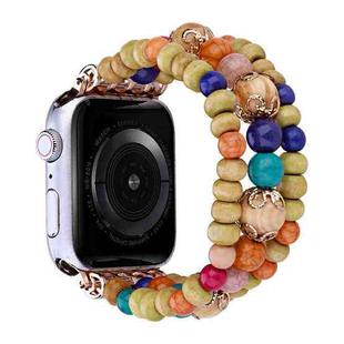 Wood Beads Watch Band For Apple Watch Ultra 49mm / Series 8&7 45mm / SE 2&6&SE&5&4 44mm / 3&2&1 42mm(3-row Colorful Beads)