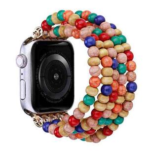 Wood Beads Watch Band For Apple Watch Ultra 49mm / Series 8&7 45mm / SE 2&6&SE&5&4 44mm / 3&2&1 42mm(5-row Colorful Beads)