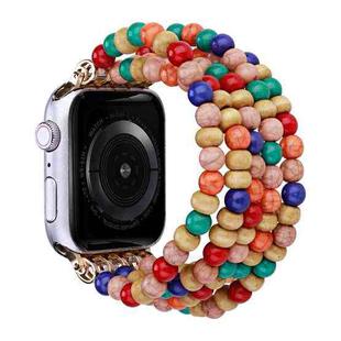 Wood Beads Watch Band For Apple Watch Ultra 49mm&Watch Ultra 2 49mm / Series 9&8&7 45mm / SE 3&SE 2&6&SE&5&4 44mm / 3&2&1 42mm(5-row Colorful Beads)