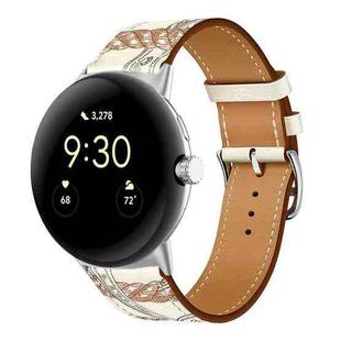 For Google Pixel Watch Genuine Leather Watch Band(White Print)