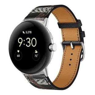 For Google Pixel Watch Genuine Leather Watch Band(Black Print)