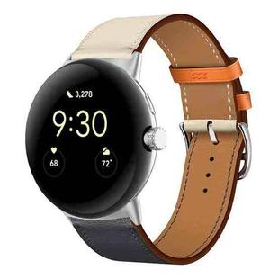 For Google Pixel Watch Genuine Leather Watch Band(Indigo+Pink White Orange)