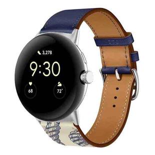 For Google Pixel Watch Genuine Leather Watch Band(Ink Blue+Marl)