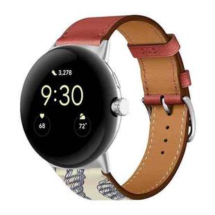 For Google Pixel Watch Genuine Leather Watch Band(Brick Red+Marl)