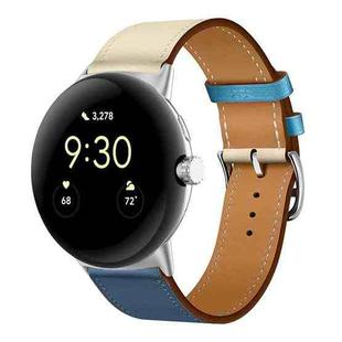 For Google Pixel Watch Genuine Leather Watch Band(Sky Blue+White)